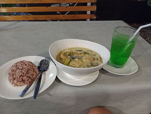 Green curry with tempe at Veggie Tales x Wagging Tales Cafe in Hua Hin