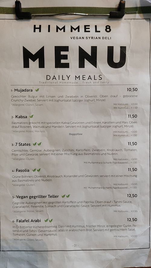 Menu -- Daily Meals at HIMMEL 8 in Berlin