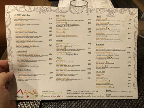 The English menu   at AhimSa Vega-Yoga in Belgrade
