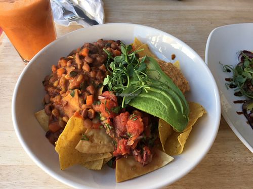 vegan nachos with homemade chilli! was banging! at The Beached Lamb Cafe in Newquay