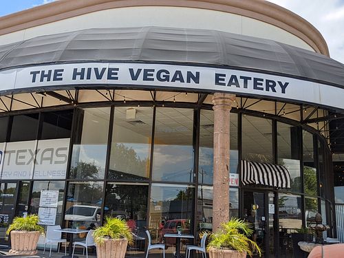 Street view front at the hive vegan eatery in Houston