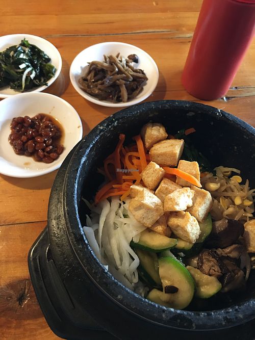 Different side dishes every time we go. Owner brought out only vegan side dishes (without fish sauce) for us!  at Gangnam Style Korean Kitchen in Syracuse
