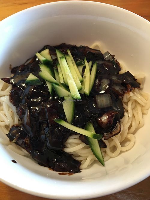 Black bean noodles (Jajjangmyeon) veganized.  at Gangnam Style Korean Kitchen in Syracuse
