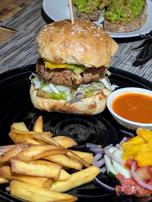 Lentil burger at The Plants in Zanzibar