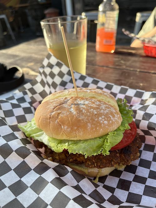 Veggie burger made vegann  at Papa Wheelies in Mckinleyville
