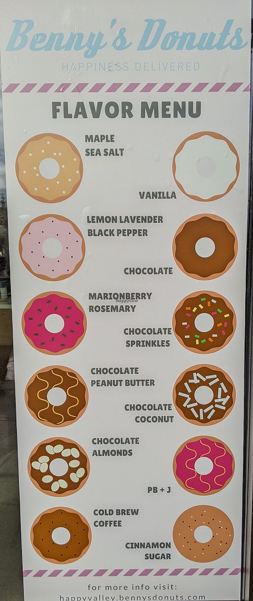menu at Benny's Donuts in Happy Valley
