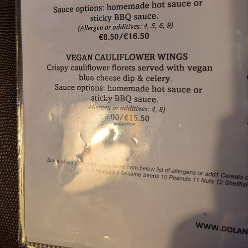 Vegan cauliflower wings with the option of bbq or hot sauce at Dolan's Pub and Restaurant in Limerick