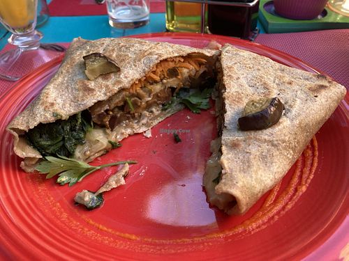 Savory crepes with vegan cheesee  at Viva la Pepa in El Calafate