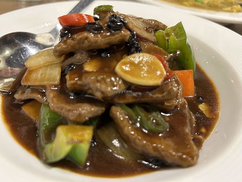 Beef in black bean sauce  at Vegan Planet in North West London