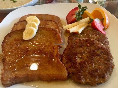 Vegan French toast and soysage  at Fiction Kitchen in Raleigh