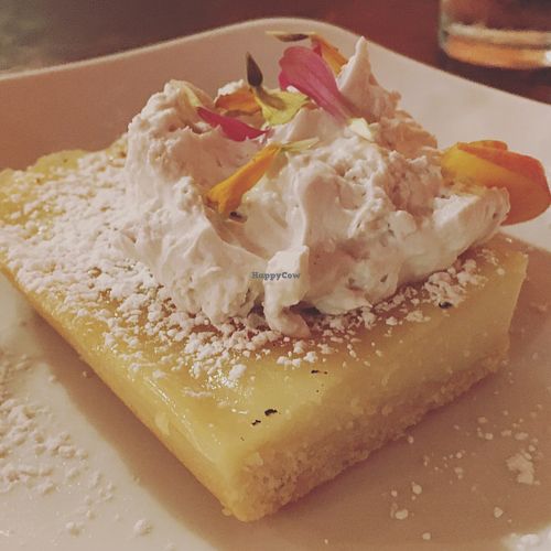 Lemon bar with coconut whip cream  at Fiction Kitchen in Raleigh