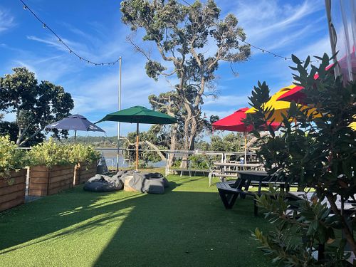 Great outdoor seating looking out over the water.  at Mangawhai Tavern in Mangawhai