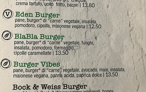 Vegan and vegetarian burgers  at The Birra in San Vittore Olona