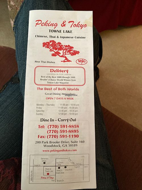 Menu hours address  at Peking & Tokyo in Woodstock