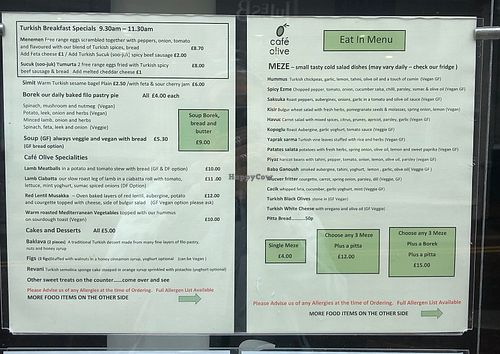 Menu  at Olive in Kendal