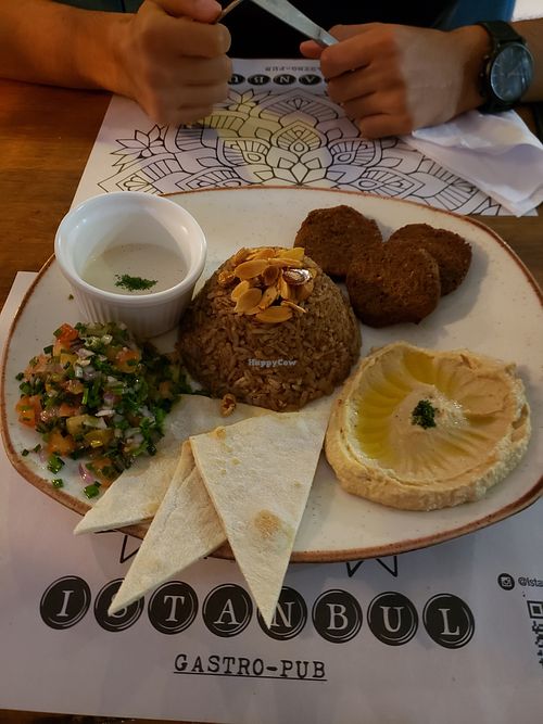 Hummus, falafel, almond rice  at Istanbul Gastro Pub in Neiva