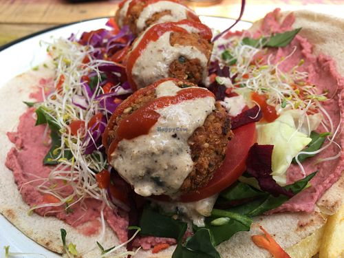 Falafel wrap with fries.  at Planeta Veggie in La Paz