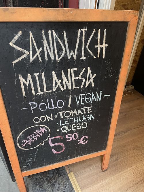 Vegan milanesa (breaded “steak”) sandwich  at Pizza Raval in Barcelona