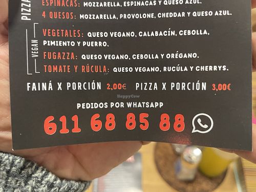 Vegan pizza menu  at Pizza Raval in Barcelona