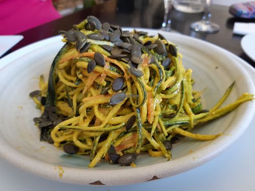 Courgette curry noodles ( (raw vegan)  at Crucina Restaurante in Madrid