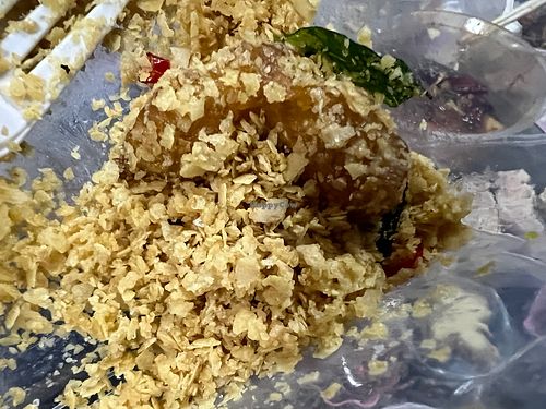 Cereal prawn- a lot of cereal is given and prawns are still crisp even when it’s packed   at Superior Green Vegetarian 御素缘 in Northeast Singapore