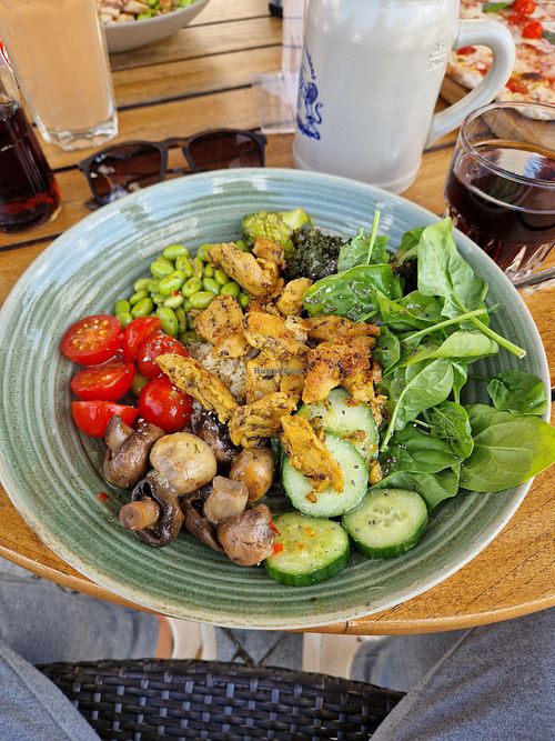 Vegan Bowl with vegan chicken, veggies and Couscous at OhJulia Killesberg in Stuttgart