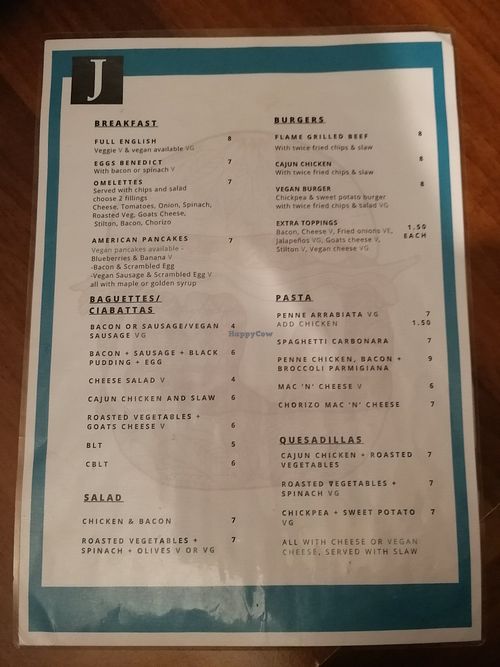 Menu 1 at James' Cafe Bistro in Leicester