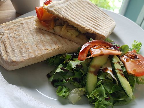 Roast vegetables and vegan mozzarella cheese panini at The Staiths Cafe in Gateshead