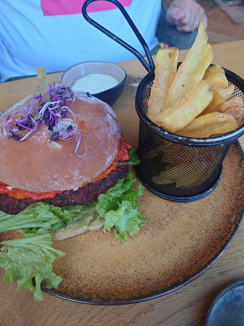 Burger with fries at Ox&Ehrlich in Lermoos