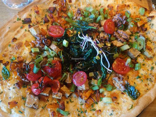 Flammkuchen with tempeh! So big! at Ox&Ehrlich in Lermoos