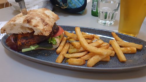 Vegan burger and chips at Axedale Tavern in Axedale