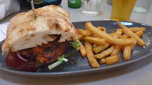 Vegan burger and chips at Axedale Tavern in Axedale
