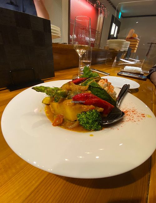 A highly refined curry stew with house-made soy ricotta  at Kappo Sora in Osaka