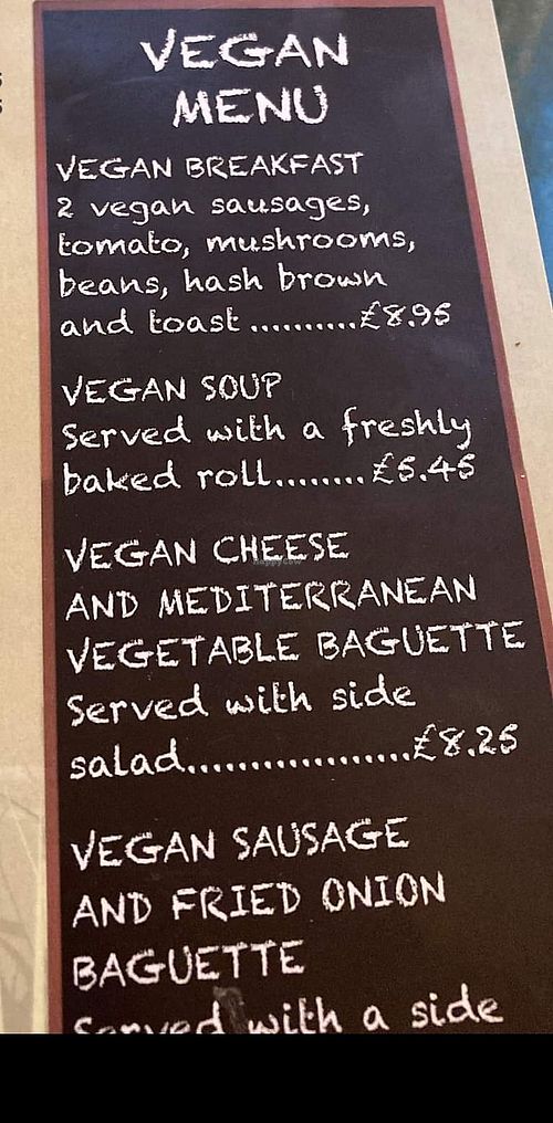 Vegan menu at Abbey Tea Rooms in Skipton