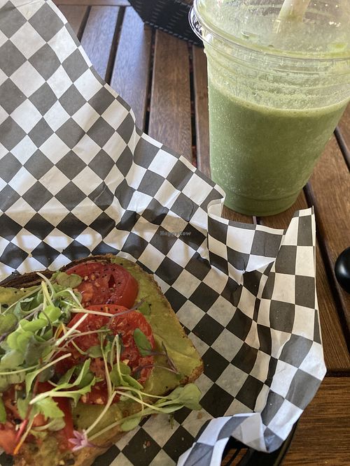 Avocado Toast and green smoothie  at Savoury Spoon in Sanibel