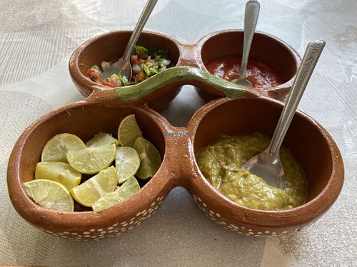 Pico de gallo, salsa, guacamole, lime  at 100% Vegana Taqueria in Puerto Vallarta