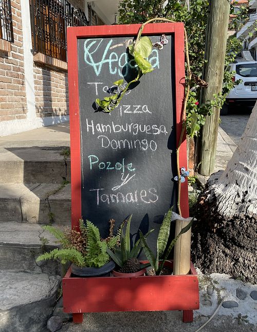 Chalkboard sign  at 100% Vegana Taqueria in Puerto Vallarta