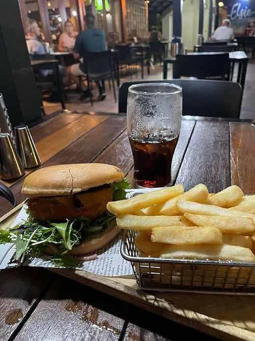 Vegan burger at Divers Tavern in Broome