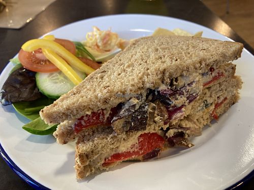 Vegan roasted veg sandwich with salad and vegan coleslaw   at Levenshulme Inspire Café in Manchester