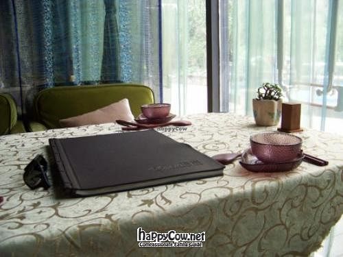 'Vegan' table with menu at Vegan - Wei Gen in Chengdu