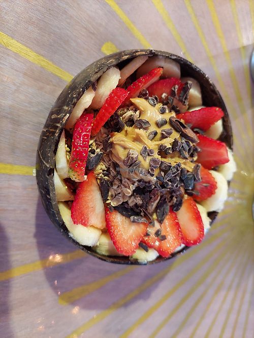 Smoothie bowl cacao 11 USD at Varuna Plant-Based Food & Juice Bar in Manuel Antonio