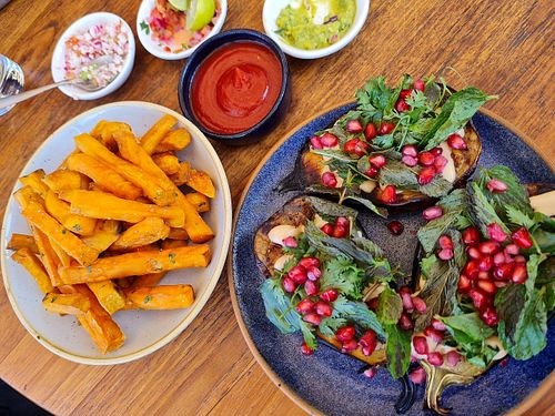 Sweet potato fries, Eggplant at Peppertree in Nairobi