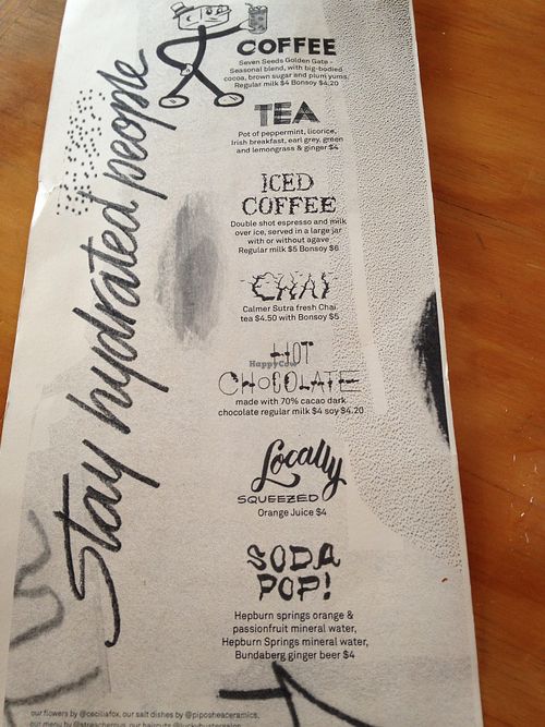 drinks menu at New Day Rising in Brunswick East