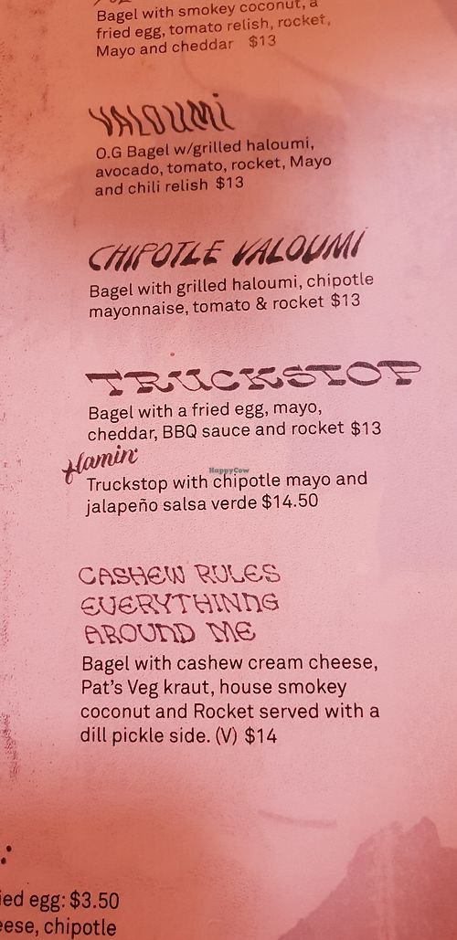 Some of the menu items at New Day Rising in Brunswick East