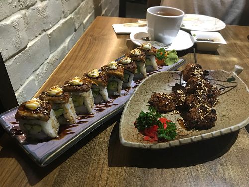 Sushi and Meat Balls at Herbivore Japanese Vegetarian Restaurant in Central Singapore