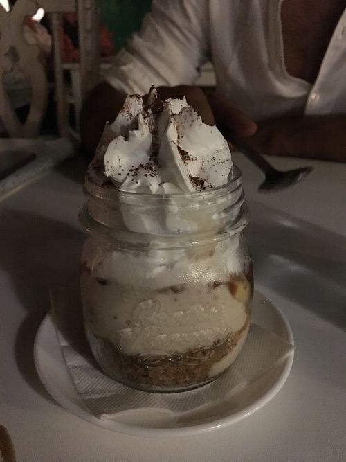 Banoffee - vegan cream, banana, caramel, and cookies at Bellaverde in Mallorca