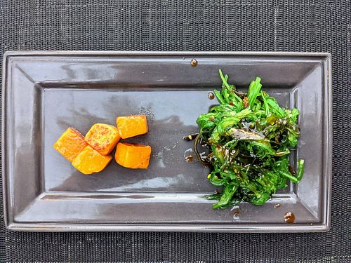 Vegan sweet potato and seaweed salad at the Hibachi grill at Ayada Maldives in Maguhdhuvaa Island