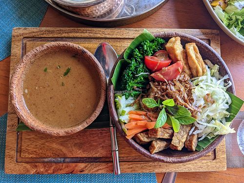 The chef made a special tempeh and tofu with peanut sauce at Ayada Maldives in Maguhdhuvaa Island