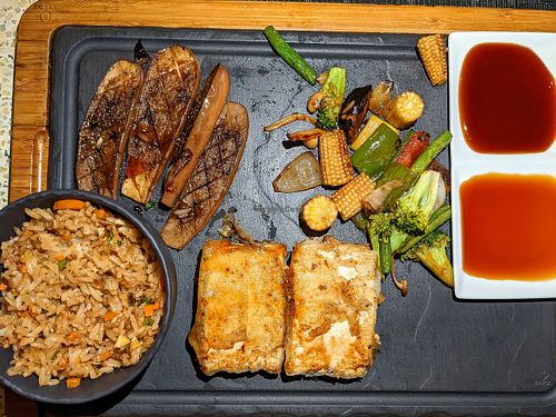 Vegan tofu, eggplant and veggies at the Hibachi grill at Ayada Maldives in Maguhdhuvaa Island