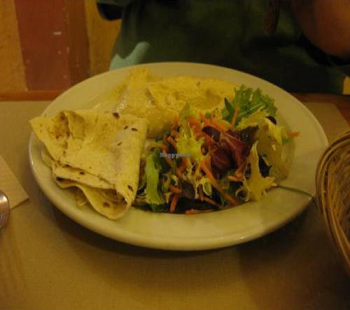 Hummus Appetizer served with Roti (instead of traditional pita) was very good at Amaltea in Barcelona